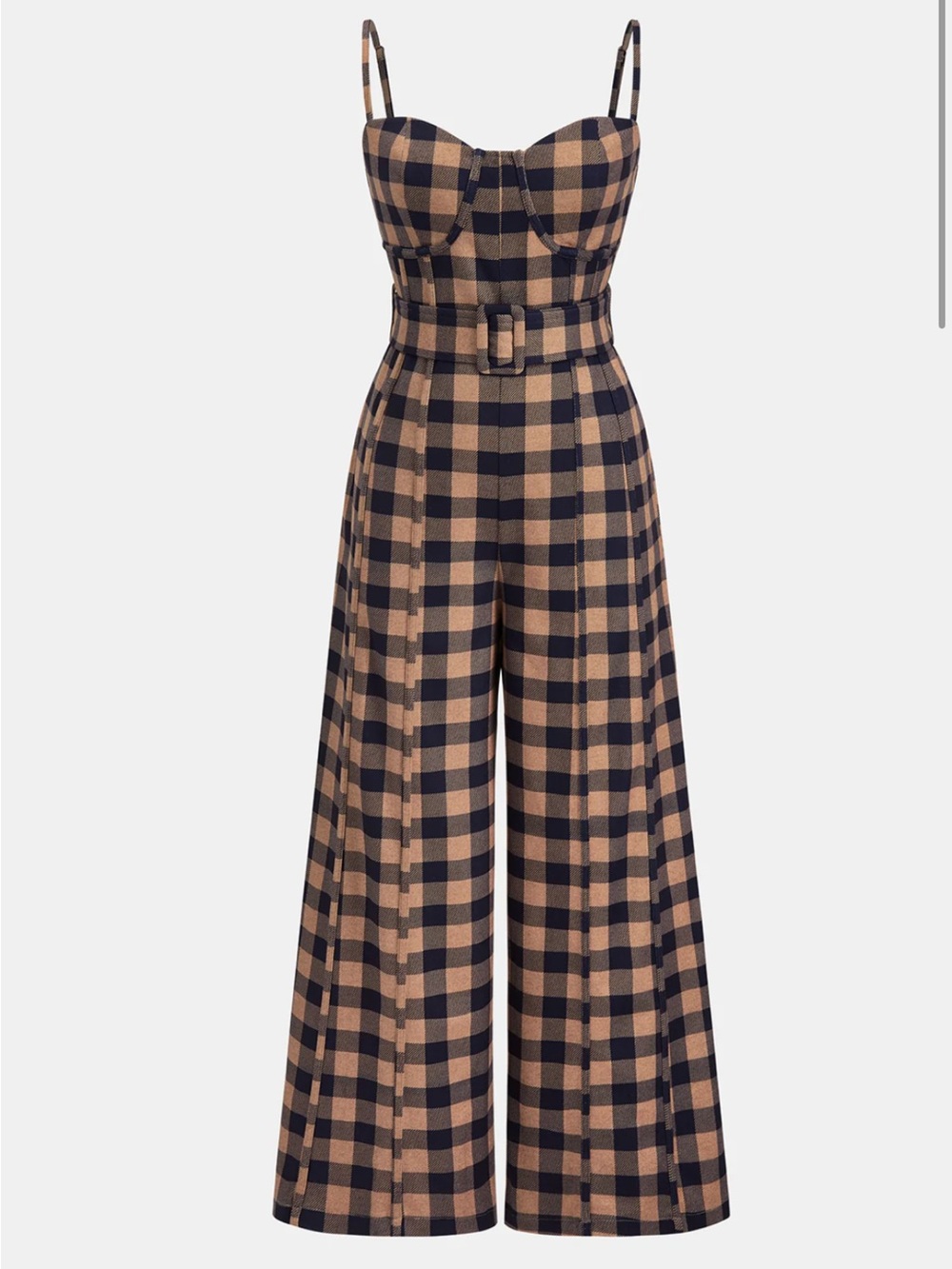 Commense Plaid Belted Wide-Leg Cami Jumpsuit Size Medium NWT - Picture 2 of 5